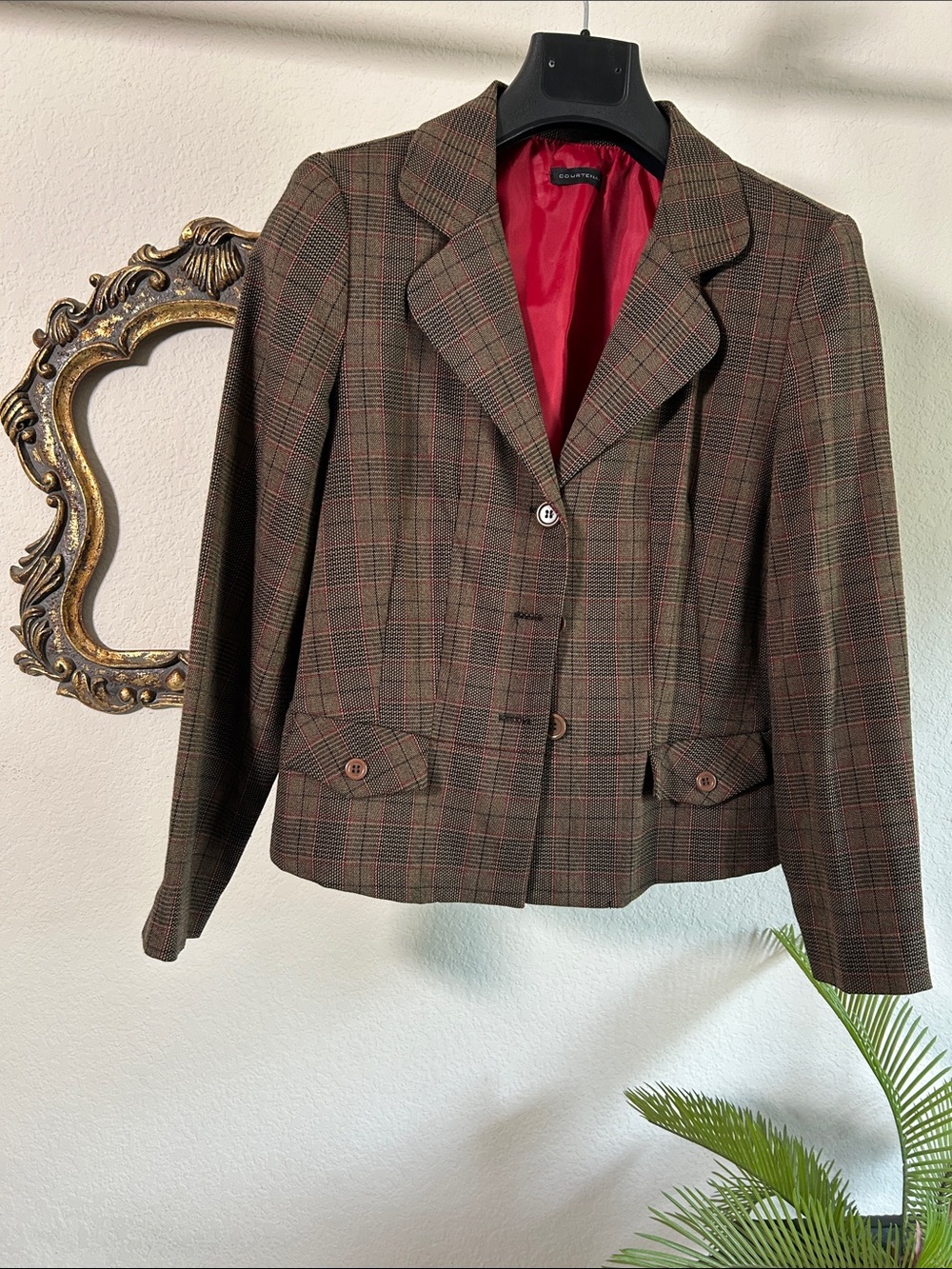 Courtenay Brown Plaid Blazer with Red Lining